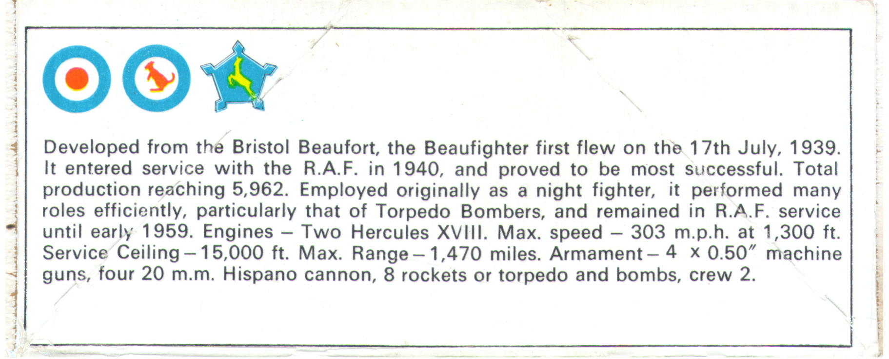 Краткая историческая справка англ.яз. FROG F291 Beaufighter Mk.21 Anti-shipping Strike Fighter